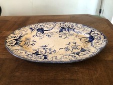 ANCIEN  PLAT OVALE EN FAÏENCE DE CREIL ET MONTEREAU décor FLORA (n°2) (L 42 cm)