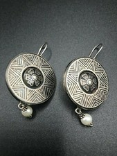  Fabindia 925 Sterling Silver Oxidized Flower Earrings with freshwater pearl