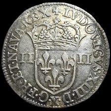 1/4 D'écu Titulature Côté De L'écu 1642 X Amiens Louis XIII C Sans Point Très...