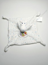 Doudou Plat Mouchoir Carré Cheval Ane Blanc Bleu Étoiles Avec Bavoir Brodé - DMC