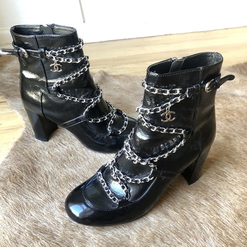 Chanel bottines noires cuir - bottines,