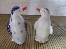 ANCIENNE PAIRE SALIERE POIVRIERE PINGOUINS PORCELAINE SANDOZ ?LIMOGES BLEU/BLANC