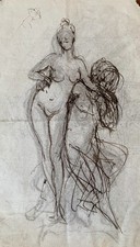 Dessin Ancien Etude Esquisse Femme Nue XIXEME Encre Original Antique Drawing