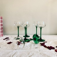 6 verres à pied anciens à vin blanc Alsace pied vert Luminarc ACC-7515