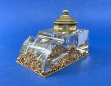 Encrier XIXem en bronze et cristal, porte plume