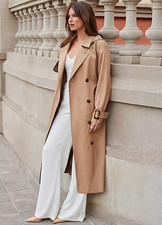Manteau Longline Trench Ceinturé Beige Camel Avec Capuche UK 12