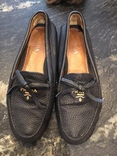 Superbe Et Authentique Mocassins Cuir Noir Prada 36,5 Tbe