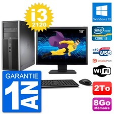 PC Tour HP 8200 Ecran 19" Intel Core i3-2120 RAM 8Go Disque 2To Windows 10 Wifi