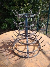 ANCIEN PETIT PORTE BOUTEILLES HERISSON IF EN FER PEINT BLEU DECO SHABBY 5 niveau