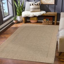 Tapis Tissé Plat Intérieur Extérieur Look Naturel Aspect Sisal Beige Moderne