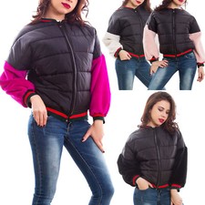 Veste Femme Bomber Rembourré Manches Manteau de Fourrure Écologique Hiver Neuf