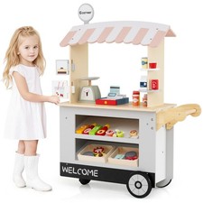 Epicerie Enfant en Bois avec 30 PCS Accessoires Marchande avec Auvent Supérieur