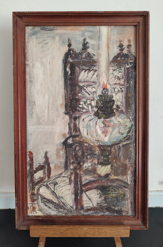 Tableau signé lampe et - tableau, "lampe