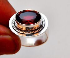 Bague en pierres précieuses grenat rouge, bague bijou fait main en argent ste...