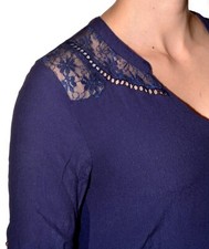 blouse col V T36 bleu marine