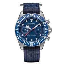 Seestern Manual Chronographe Mécanique Acier Bleu Tissu Saphir Montre Homme