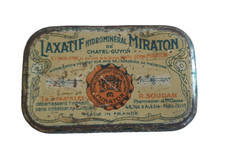 Ancienne boîte en tôle de pastilles Laxatif Miraton Chatel Guyon 84x53 mm