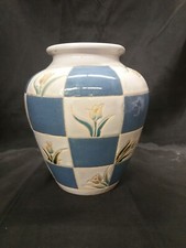 Ancien Vase En Céramique Damier Avec Fleurs tulipes