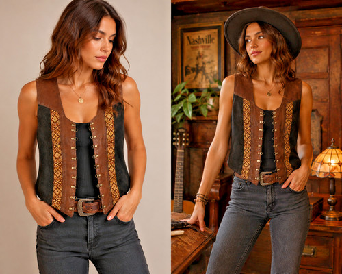 Gilet cuir véritable stars - véritable, &