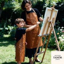 Duo tabliers cuir Maison Tanör Paris – Adulte + Enfant 8–12 ans –