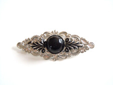 Broche Vintage En Pierre Artificielle Noire Métal Argenté 5,8 G/5,2 X 2,1 Cm