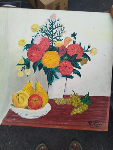 Nature morte huile sur - ,