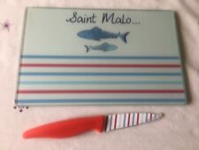 PLANCHE À DÉCOUPER & COUTEAU CÉRAMIQUE SAINT MALO POISSONS...  FRANÇOISE SAGET