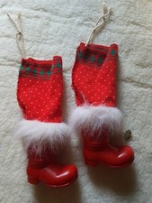 🎄🎁 2 BOTTES PÈRE NOËL PLASTIQUE LAINE CHEMINÉE CADEAUX SAPIN CHOCOLATS 🎄🎁