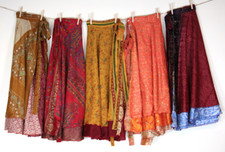 Jupe longue en soie 5 pièces indienne vintage bohème colorée femme enveloppan...