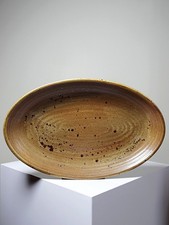 Grand plat de service oval grès/céramique artisanal vintage Salins années 60