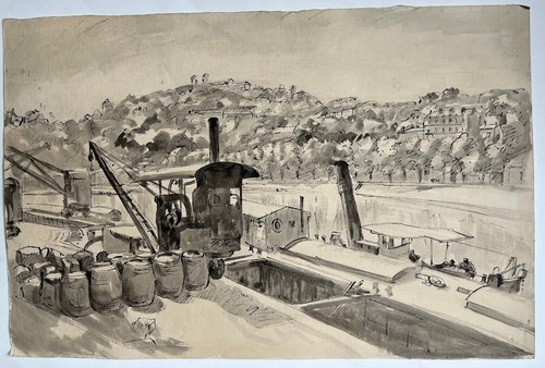 Paysage peniche port grue - paysage,