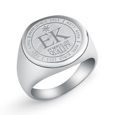 BAGUE CHEVALIERE RONDE HOMME ACIER EK SYMBOLE DE QUALITE TAILLE 67 = 12 US