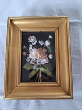 BOUQUET FLEURS ARTIFICIELLES, CADRE DORÉ, SOUS VERRE