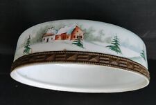 SUSPENSION ABAT JOUR LUMINAIRE OPALINE DECOR DE NEIGE PEINT MAIN ART DECO