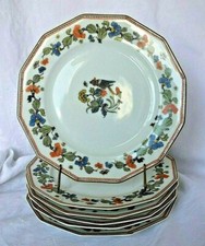 6 assiettes plates porcelaine de Limoges Lanternier décor floral oiseau papillon