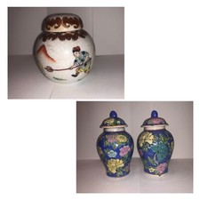 Lot 3 Vases Anciens Chinois Décor Vintage Asiatique tres belle patine 7cm et 14 