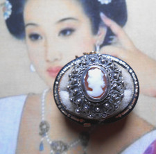 Bague Dôme ancienne Rétro 1920 1930 argent canetille Camée coquille