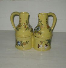 ANCIEN HUILIER VINAIGRIER EN FAÏENCE DÉCOR FLORAL SUR FOND JAUNE MARSEILLE SUD