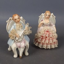Figurines Porcelaine Capodimonte Petite Dame Et Musicien Dentelle Dresde Vintage