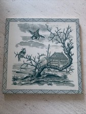 Carreau De GIEN ancien numéroté . Dessous De Plat En faïence Décor Oiseaux Bleu