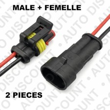Connecteur 2 Fiches Broche Prise ETANCHE Auto / Moto / Quad / Bateau 12v