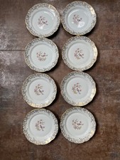 Lot de 8 assiettes à dessert en porcelaine FD Chauvigny décor oiseau exotique