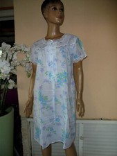 CHEMISE DE NUIT  VINTAGE FLEURIE BLEU CIEL DENTELLE BLANCHE NEUVE  T 42/44
