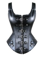 CORSET BUSTIER NOIR EN CUIR SIMILI AVEC BRETELLES LINGERIE SEXY MODE GOTHIQUE