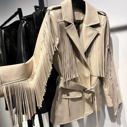Veste cuir beige - en, western