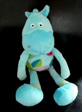 O. DOUDOU PELUCHE BAWI CHEVAL ANE PONEY BLEU ROSE VERT GRELOT -  EXCELLENT ETAT 