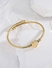 Bracelet Femme Or Jaune Acier Inoxydable Jonc Cœur Doré Métallique Métal