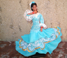ANCIENNE POUPEE FOLKLORIQUE GOVISA ESPAGNE FLAMENCO ROBE BLEUE AVEC BOITE