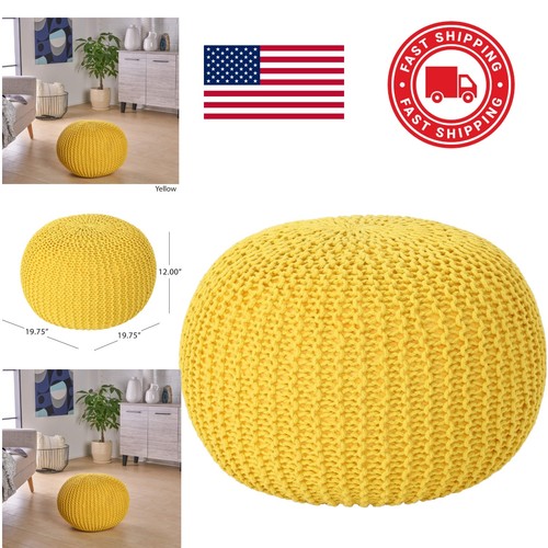 Knitted cotton pouf - cotton, yellow