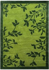Tapis Vert 100% Laine 120X180 CM Fait Main Feuille Designer Tapis Oriental WT4